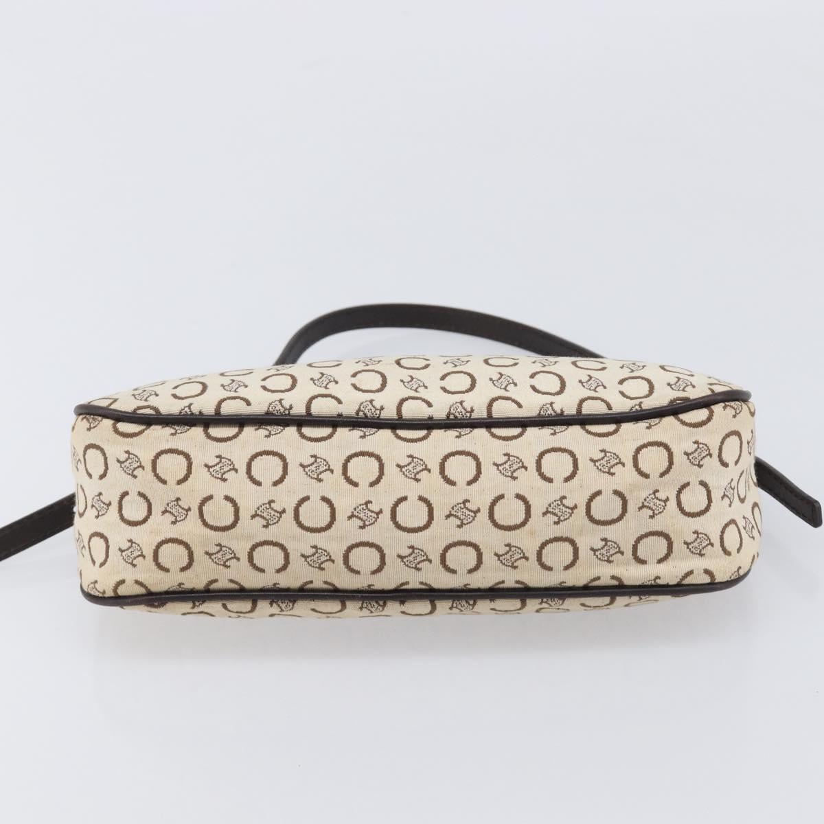 CELINE C Macadam Hand Bag Canvas White Gold Tone Auth bs38002