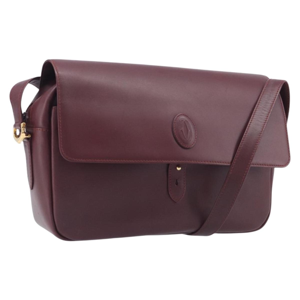 Cartier Must Line Shoulder Bag Leather Bordeaux Gold Tone Auth bs38005A