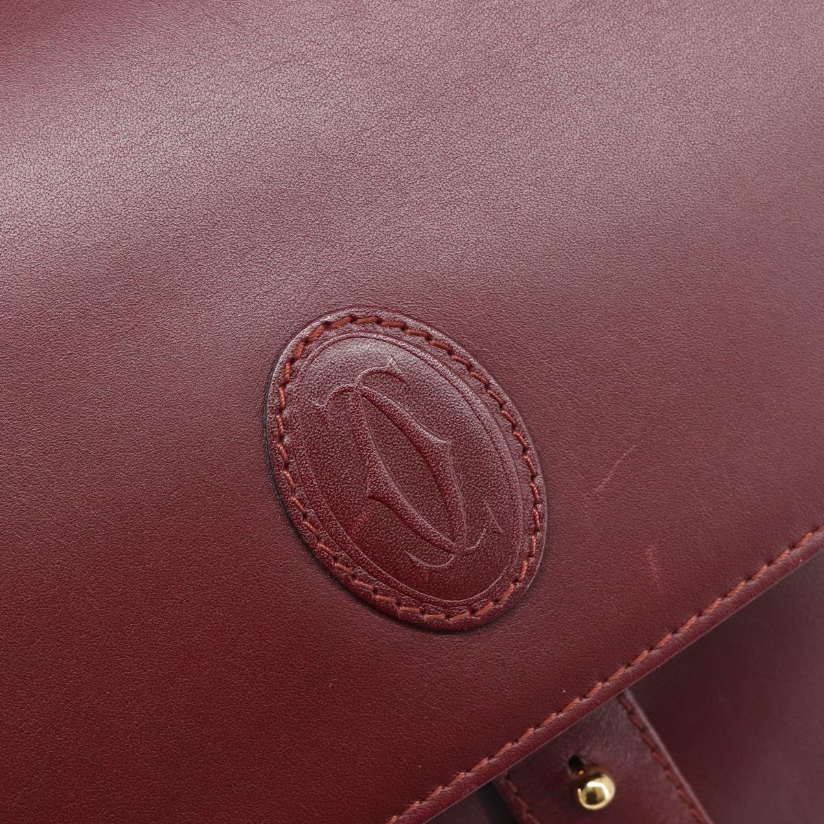 Cartier Must Line Shoulder Bag Leather Bordeaux Gold Tone Auth bs38005A