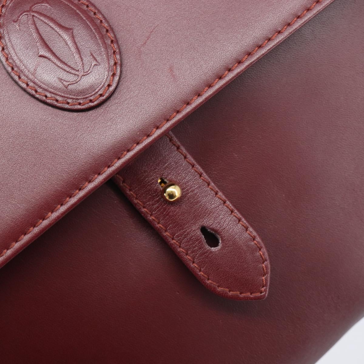 Cartier Must Line Shoulder Bag Leather Bordeaux Gold Tone Auth bs38005A