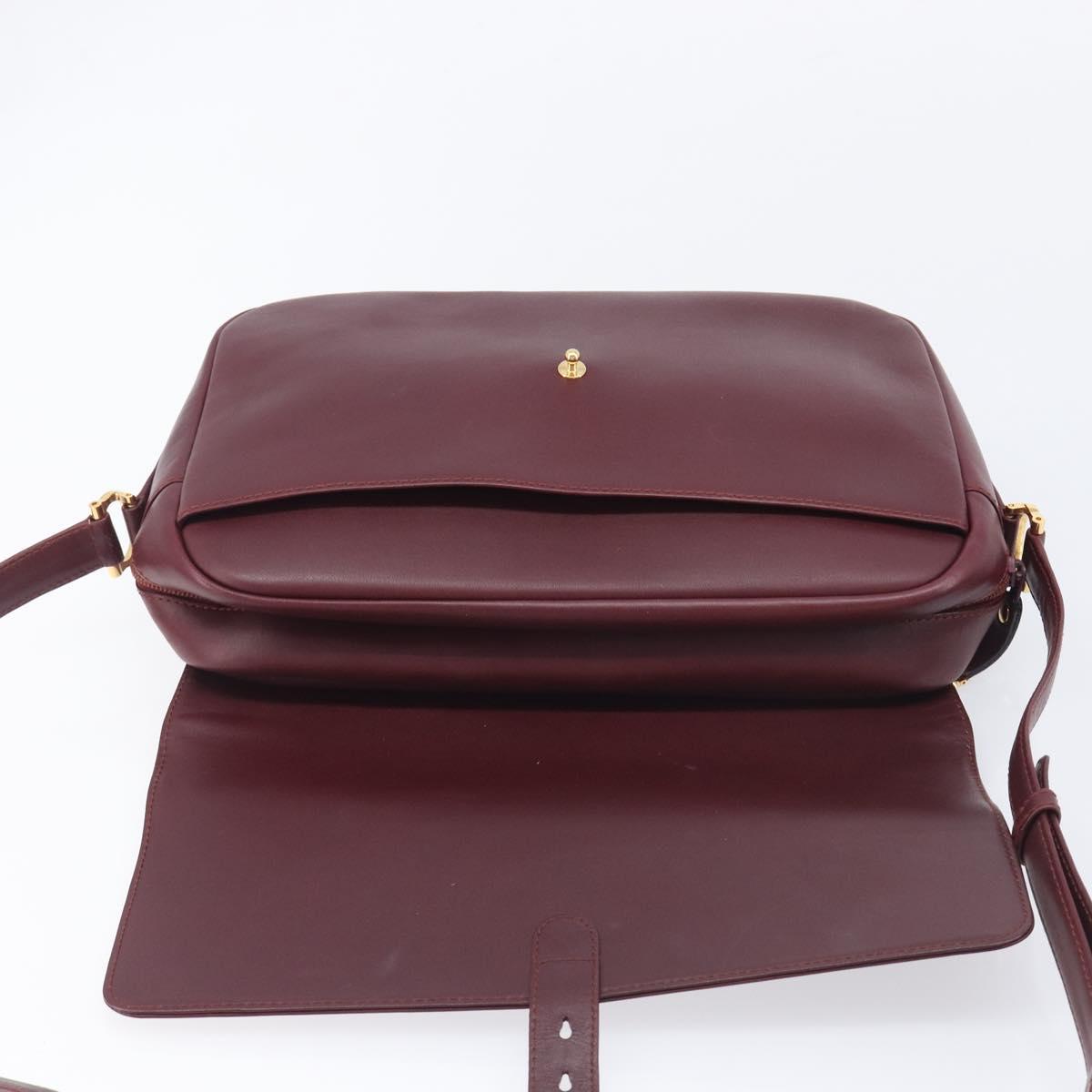 Cartier Must Line Shoulder Bag Leather Bordeaux Gold Tone Auth bs38005A