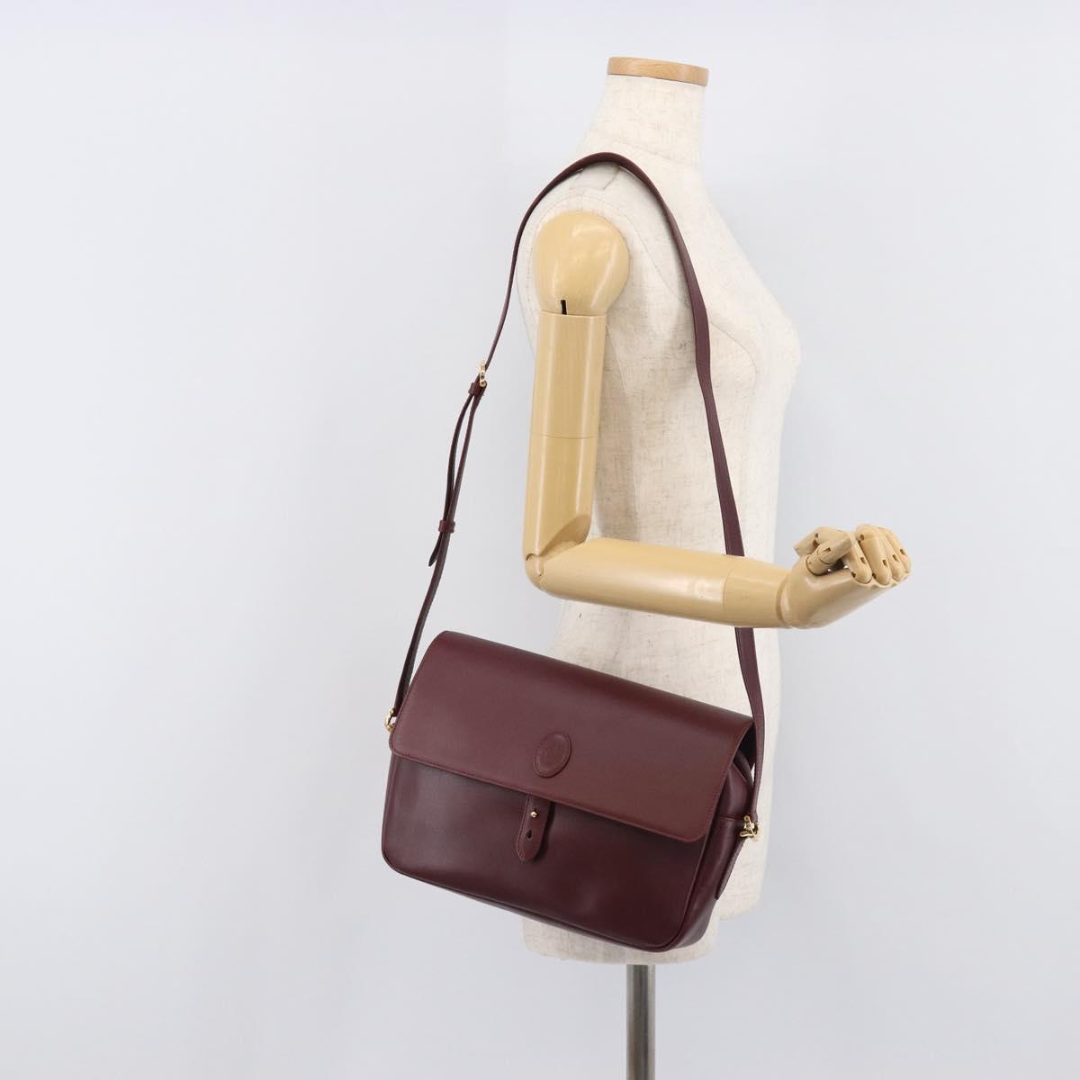 Cartier Must Line Shoulder Bag Leather Bordeaux Gold Tone Auth bs38005A