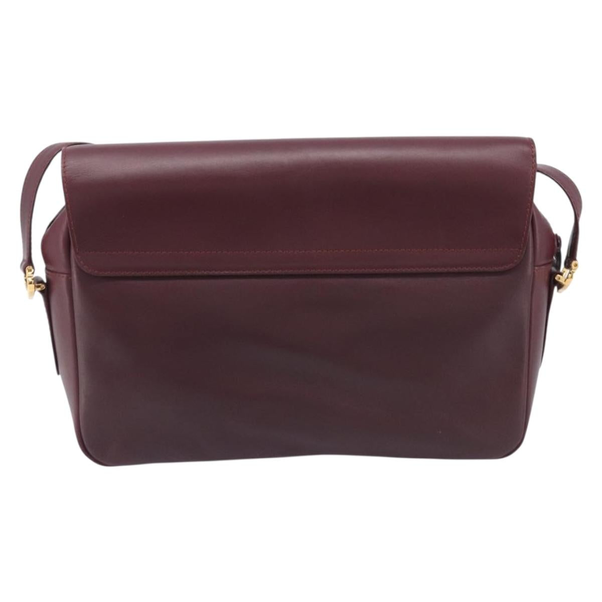 Cartier Must Line Shoulder Bag Leather Bordeaux Gold Tone Auth bs38005A