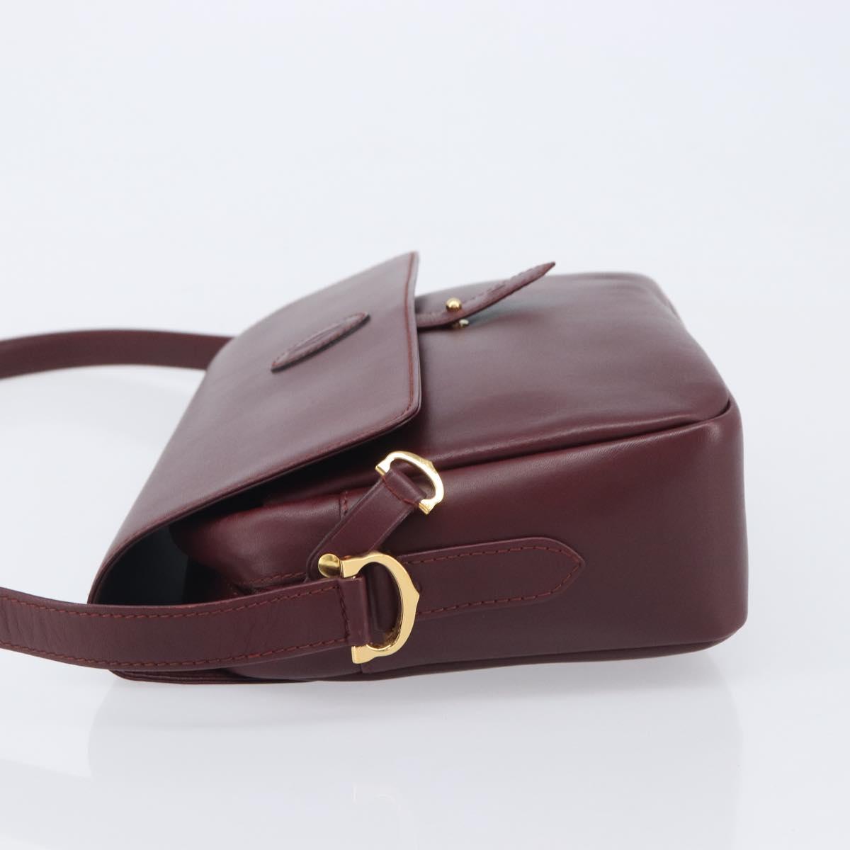 Cartier Must Line Shoulder Bag Leather Bordeaux Gold Tone Auth bs38005A