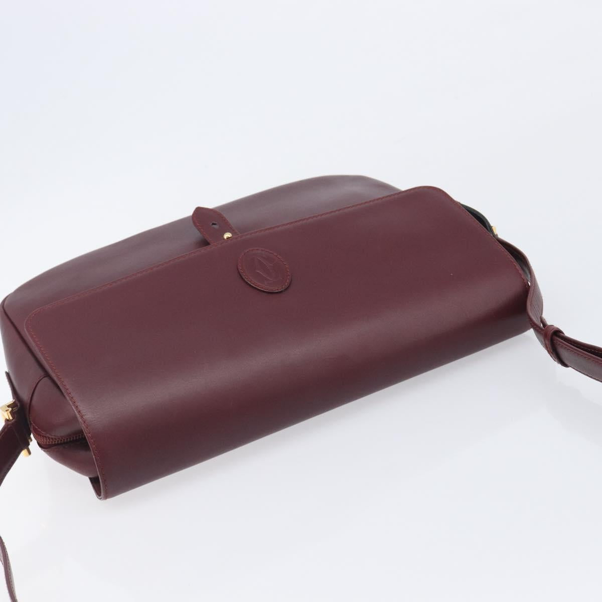 Cartier Must Line Shoulder Bag Leather Bordeaux Gold Tone Auth bs38005A