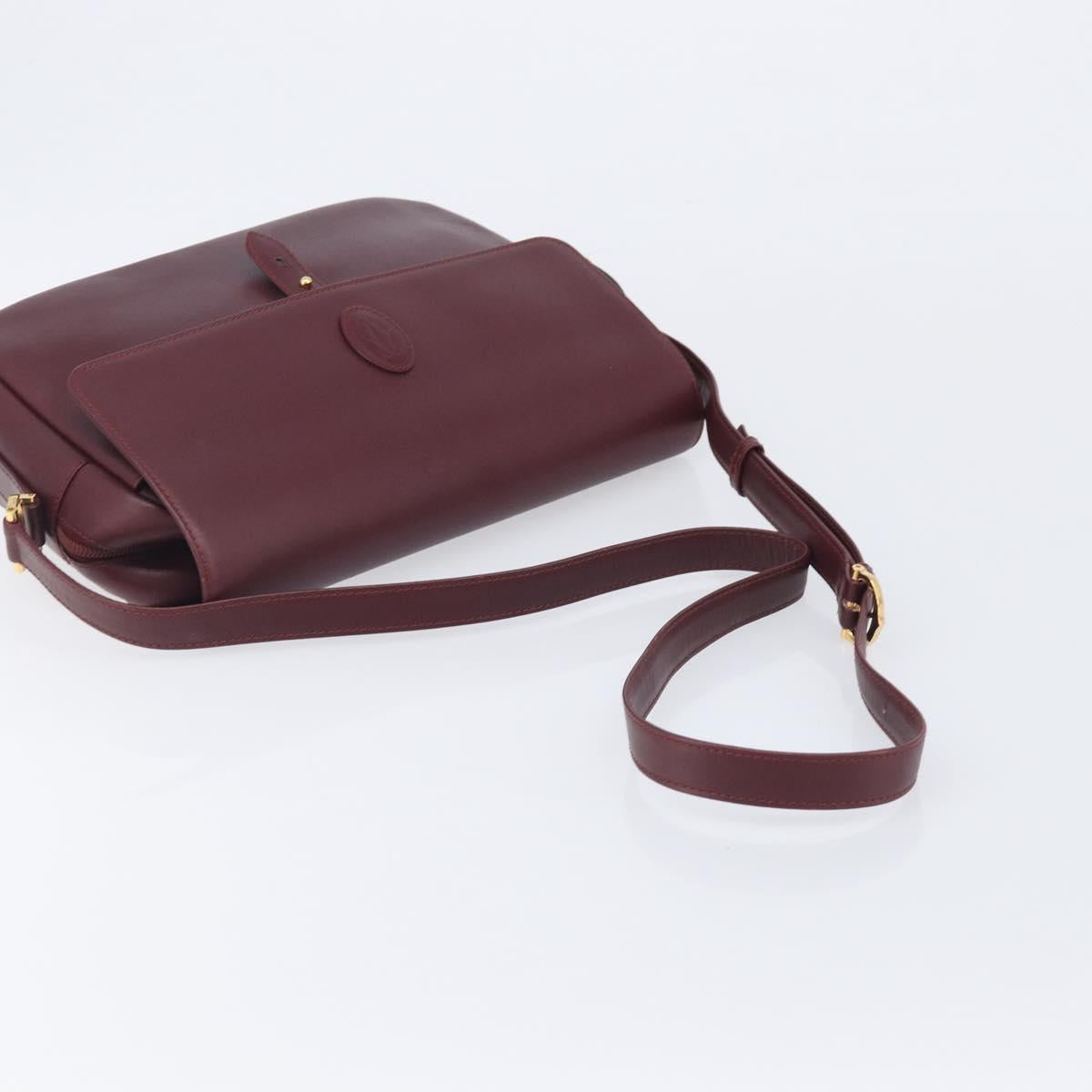 Cartier Must Line Shoulder Bag Leather Bordeaux Gold Tone Auth bs38005A