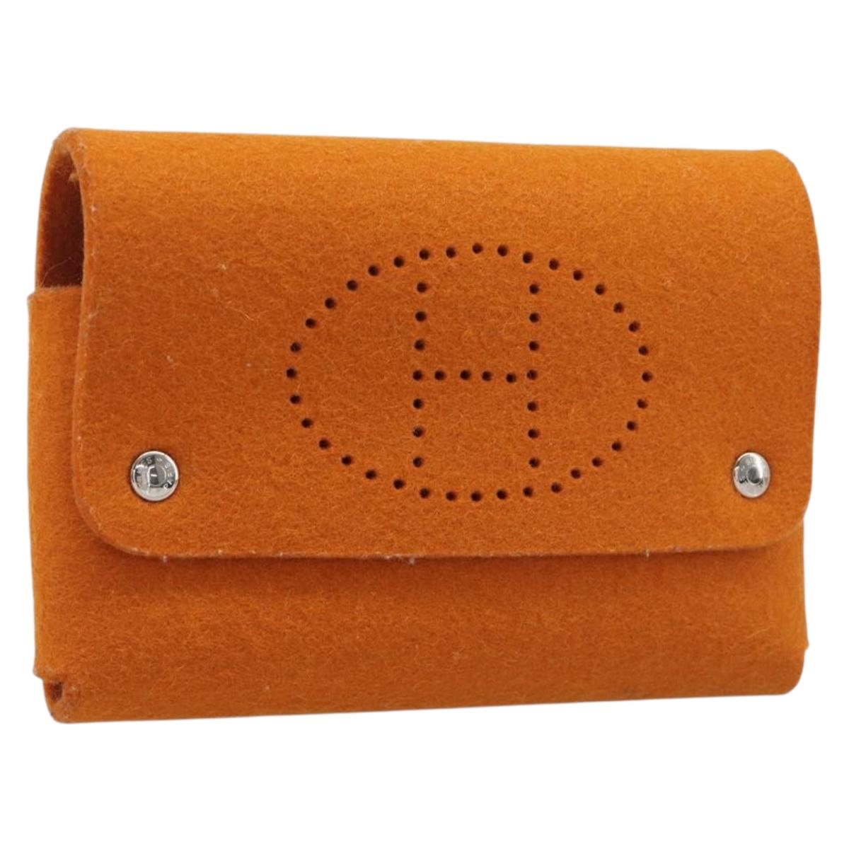 HERMES Etui Cult GM Pouch Felt Orange Silver Auth bs38006