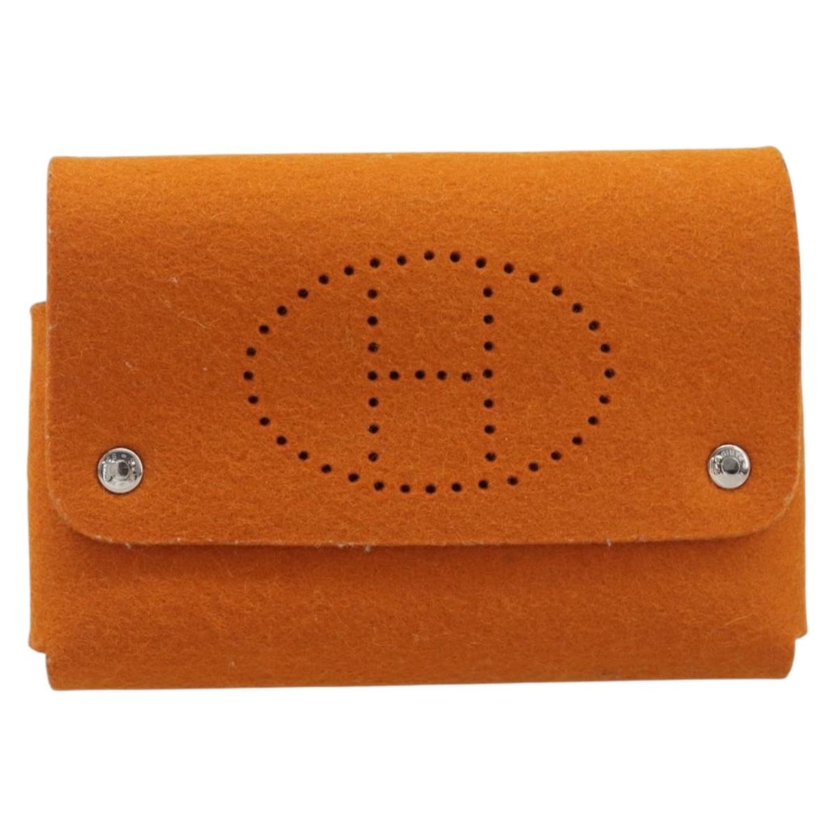 HERMES Etui Cult GM Pouch Felt Orange Silver Auth bs38006