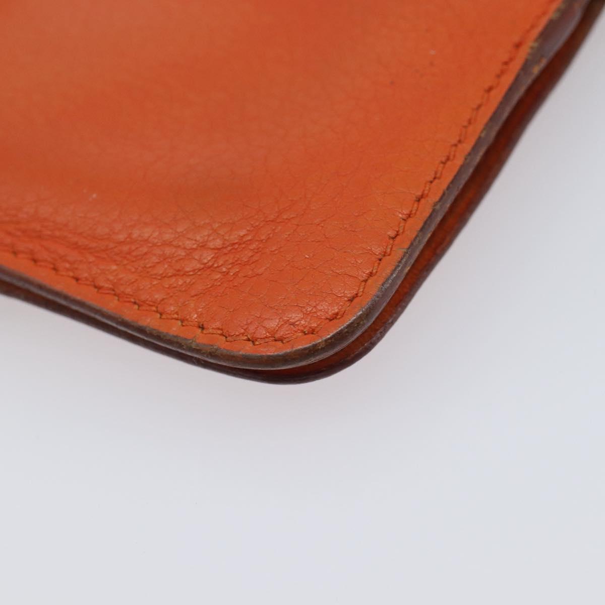 HERMES Dogon Coin Purse Leather Orange Gold Tone Auth bs38007