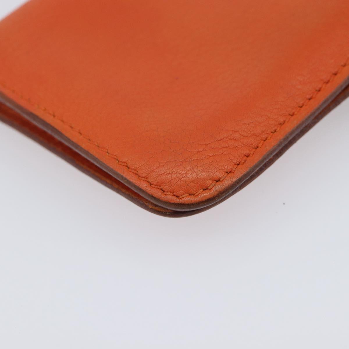 HERMES Dogon Coin Purse Leather Orange Gold Tone Auth bs38007