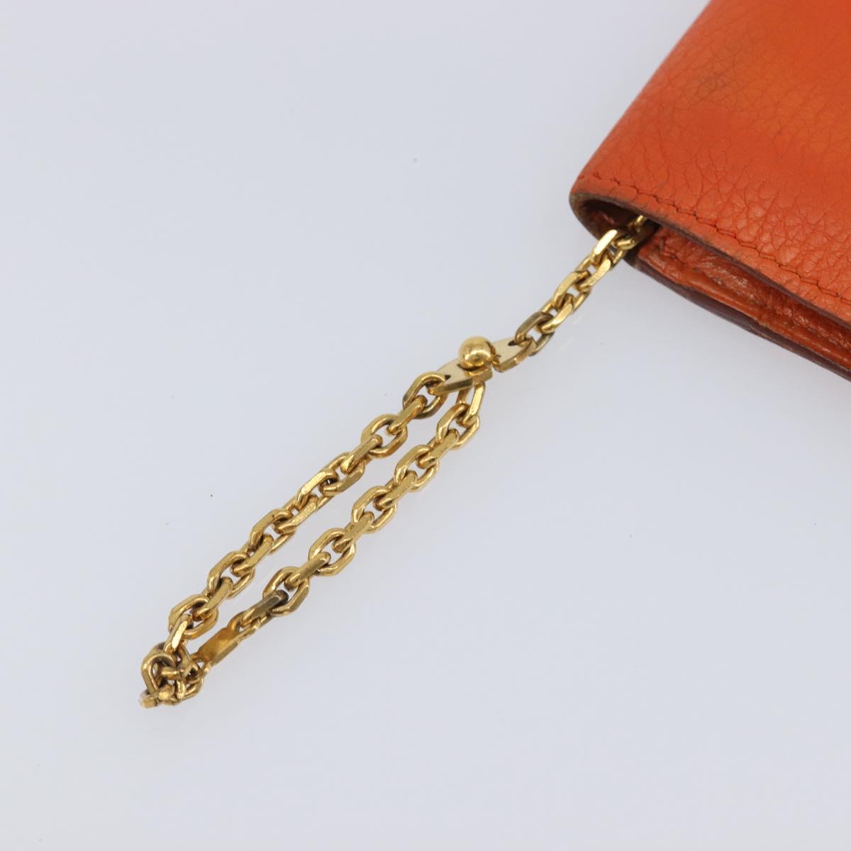 HERMES Dogon Coin Purse Leather Orange Gold Tone Auth bs38007