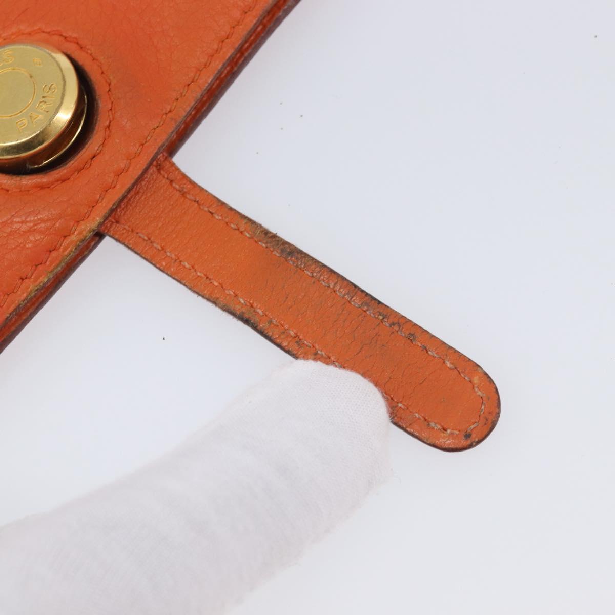 HERMES Dogon Coin Purse Leather Orange Gold Tone Auth bs38007