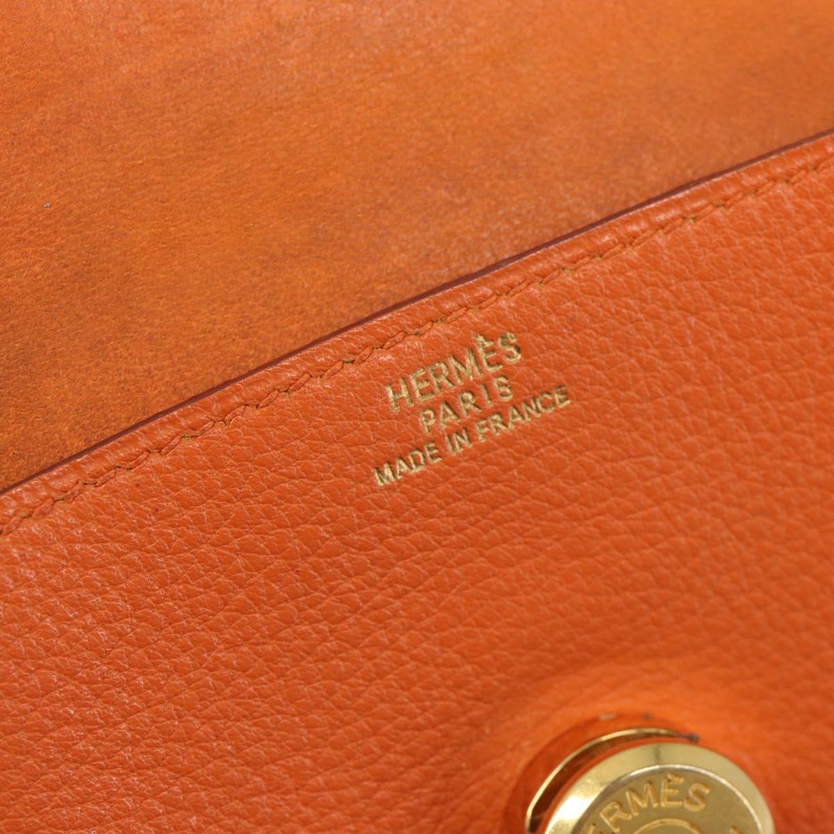 HERMES Dogon Coin Purse Leather Orange Gold Tone Auth bs38007