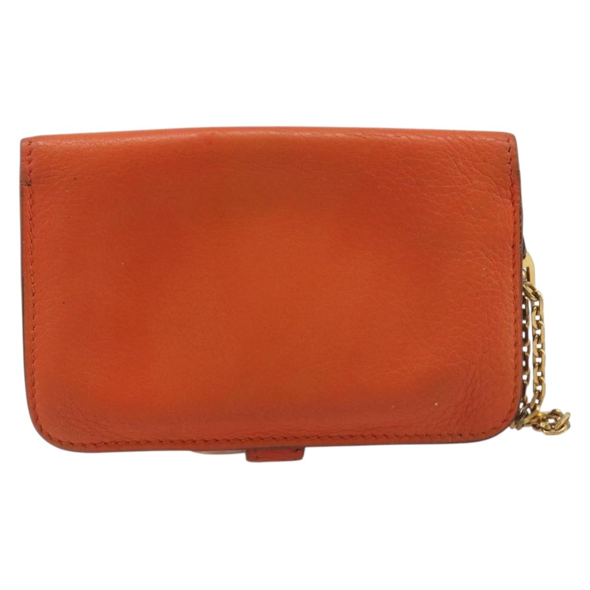 HERMES Dogon Coin Purse Leather Orange Gold Tone Auth bs38007