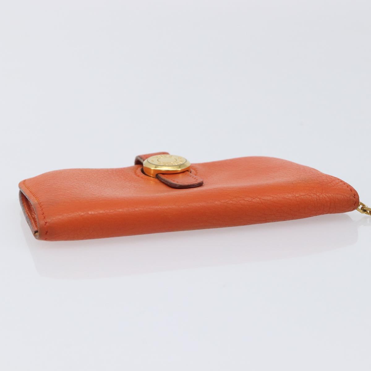 HERMES Dogon Coin Purse Leather Orange Gold Tone Auth bs38007