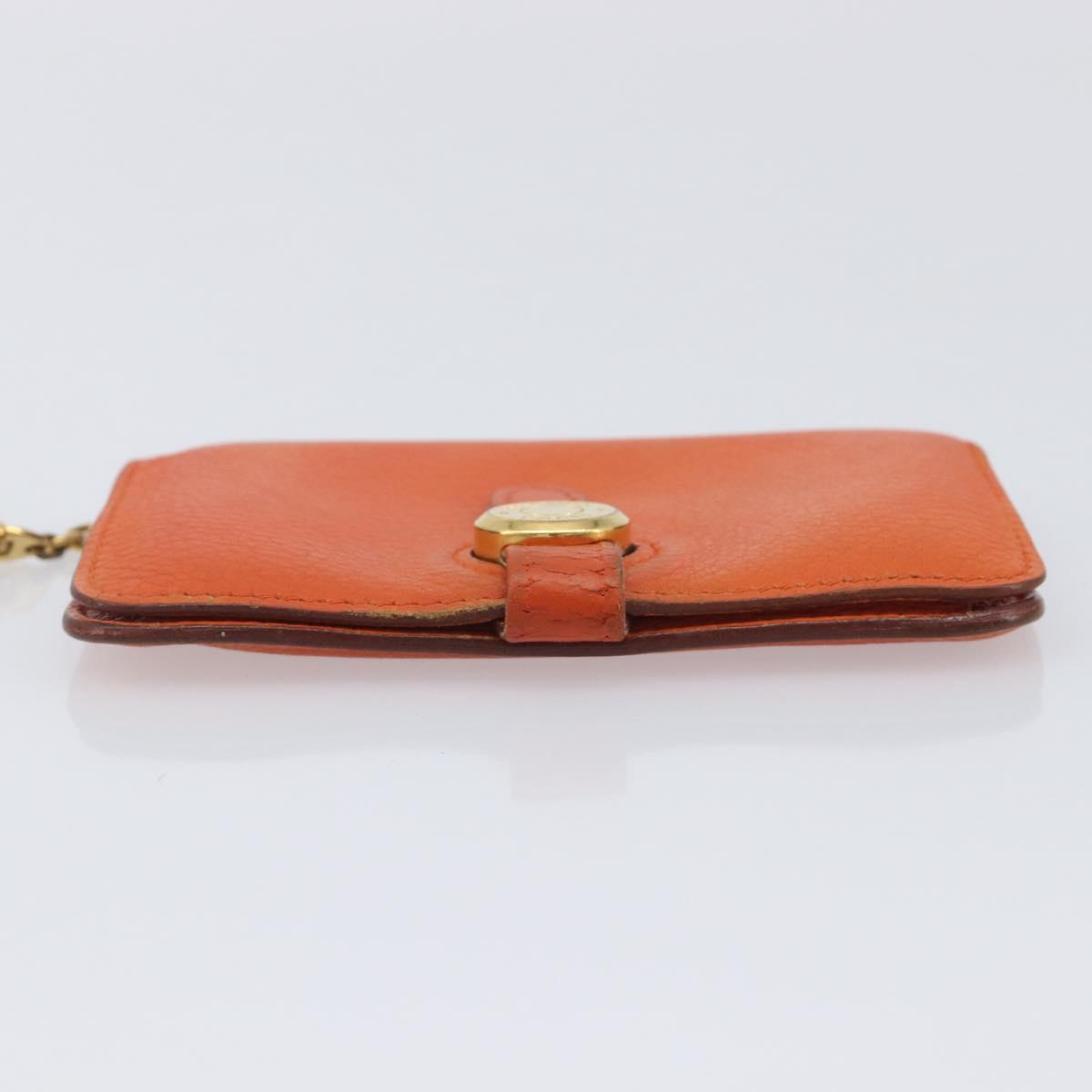 HERMES Dogon Coin Purse Leather Orange Gold Tone Auth bs38007