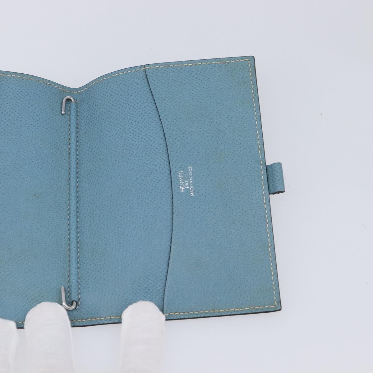 HERMES Agenda PM Day Planner Cover Leather Light Blue Silver Auth bs38008