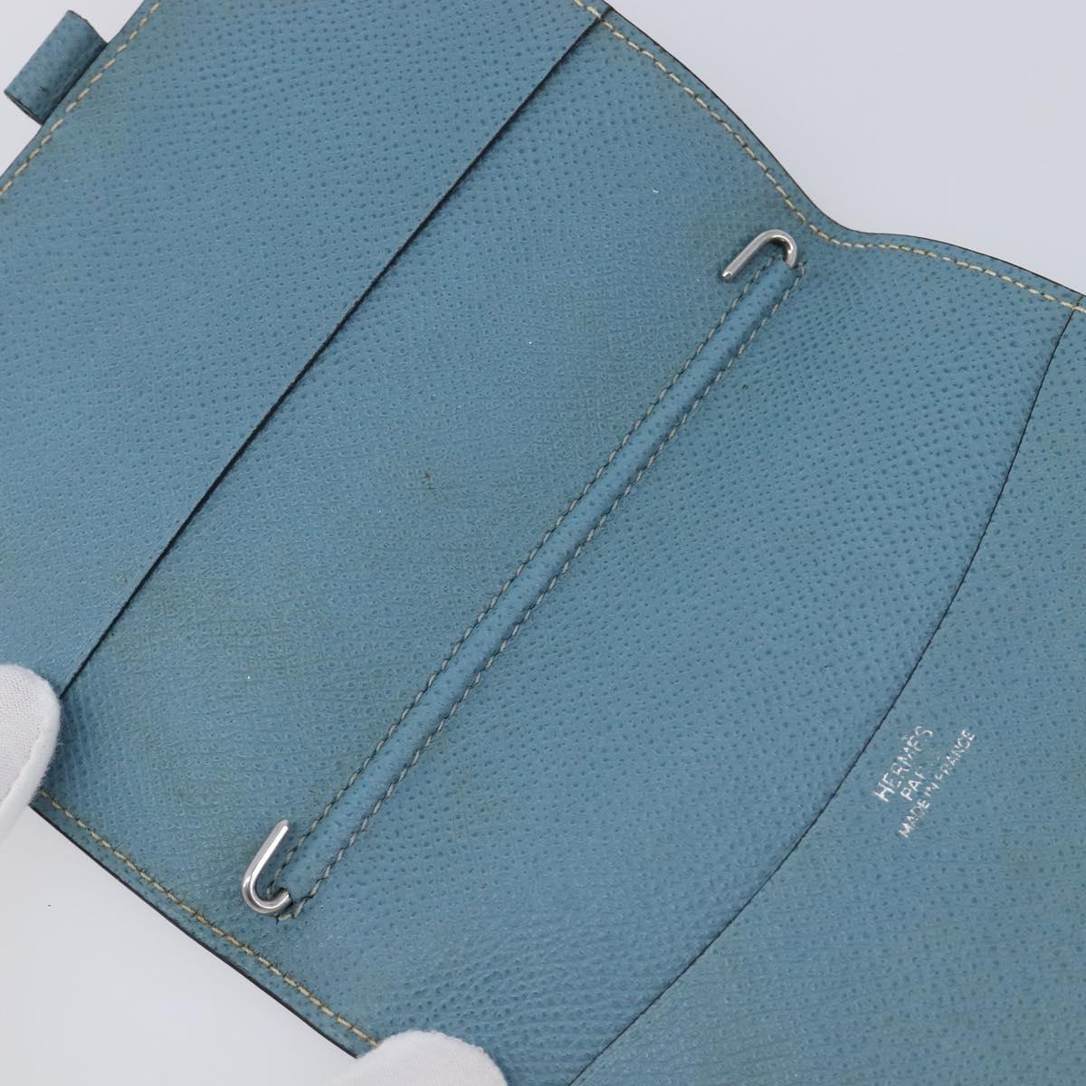 HERMES Agenda PM Day Planner Cover Leather Light Blue Silver Auth bs38008