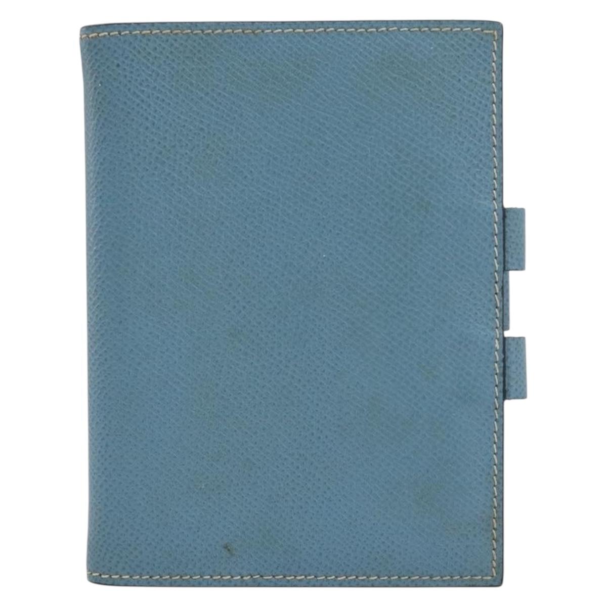 HERMES Agenda PM Day Planner Cover Leather Light Blue Silver Auth bs38008