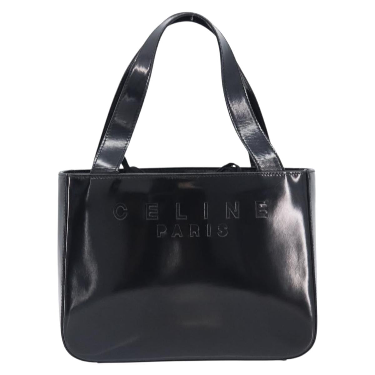 CELINE Hand Bag Patent Black Auth bs38013