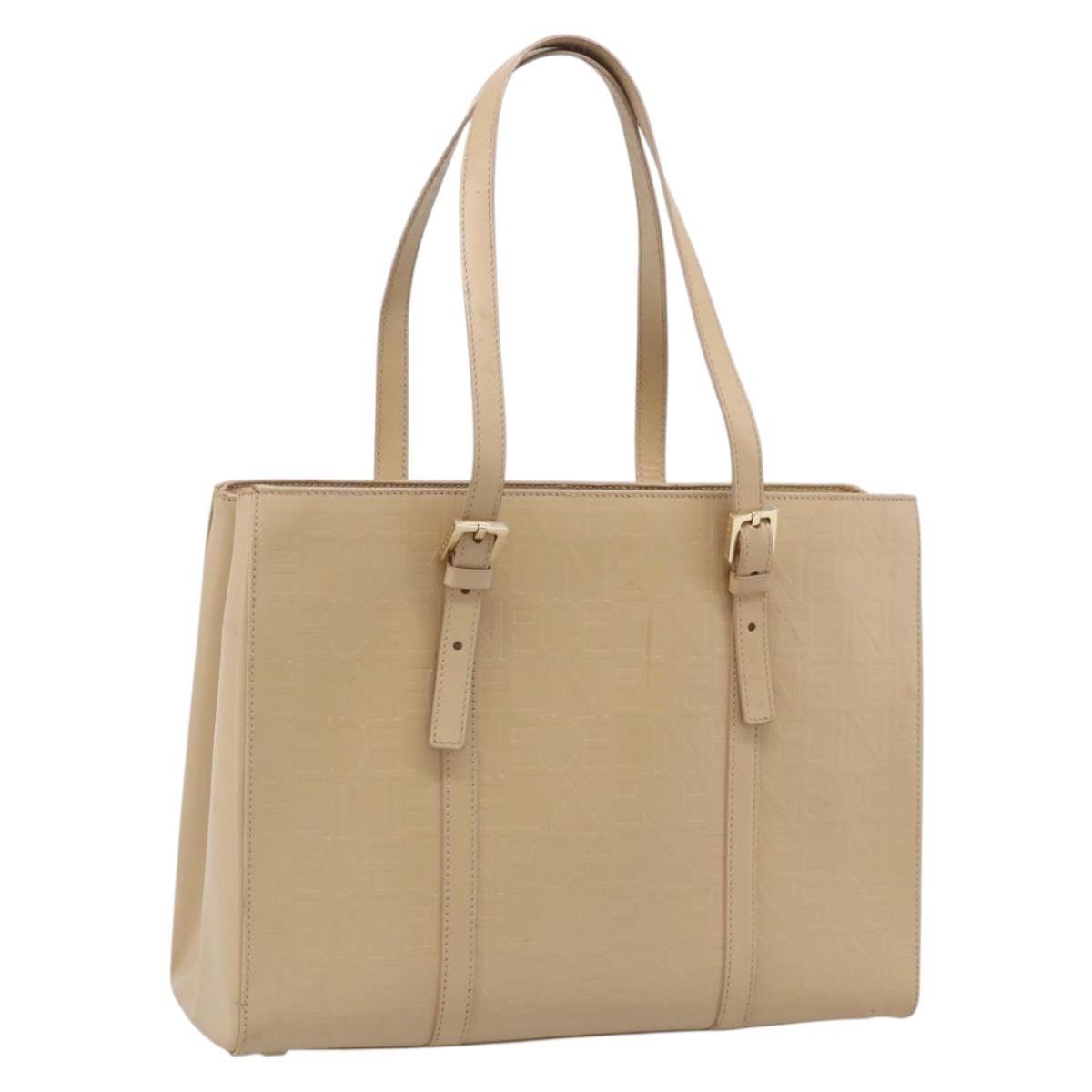 CELINE Tote Bag Leather Beige Gold Auth bs38036