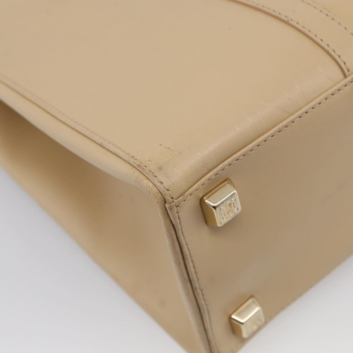 CELINE Tote Bag Leather Beige Gold Auth bs38036