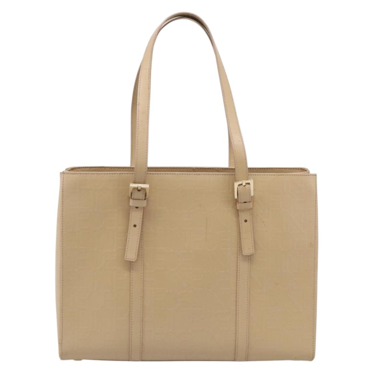 CELINE Tote Bag Leather Beige Gold Auth bs38036