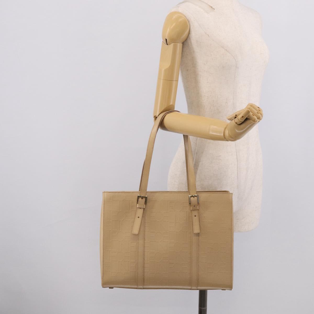 CELINE Tote Bag Leather Beige Gold Auth bs38036