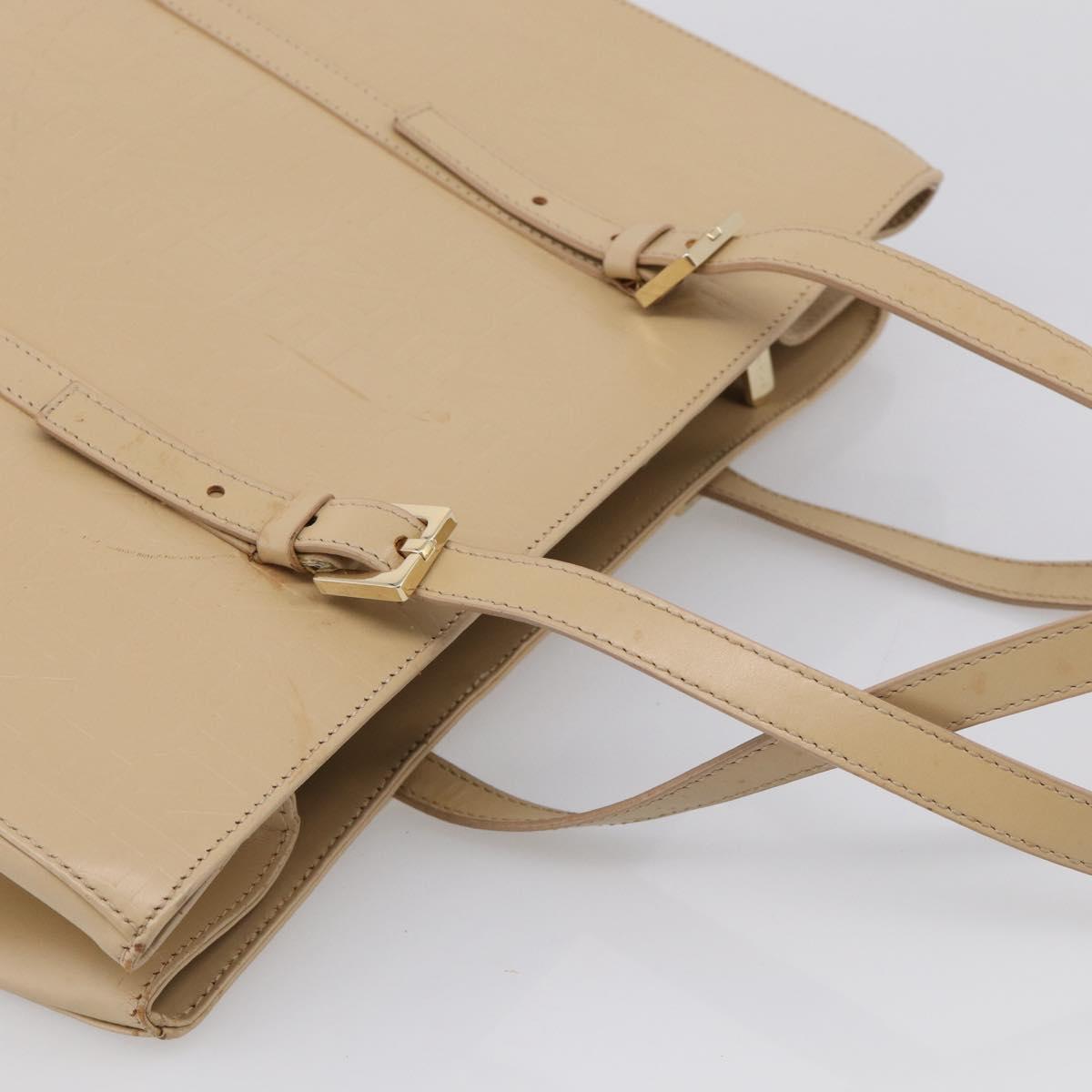CELINE Tote Bag Leather Beige Gold Auth bs38036