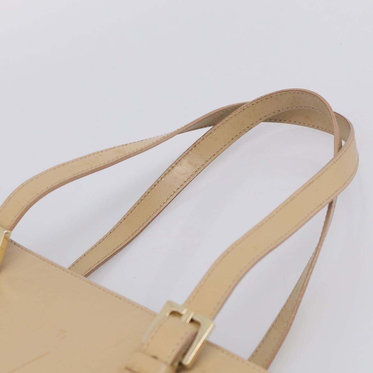 CELINE Tote Bag Leather Beige Gold Auth bs38036