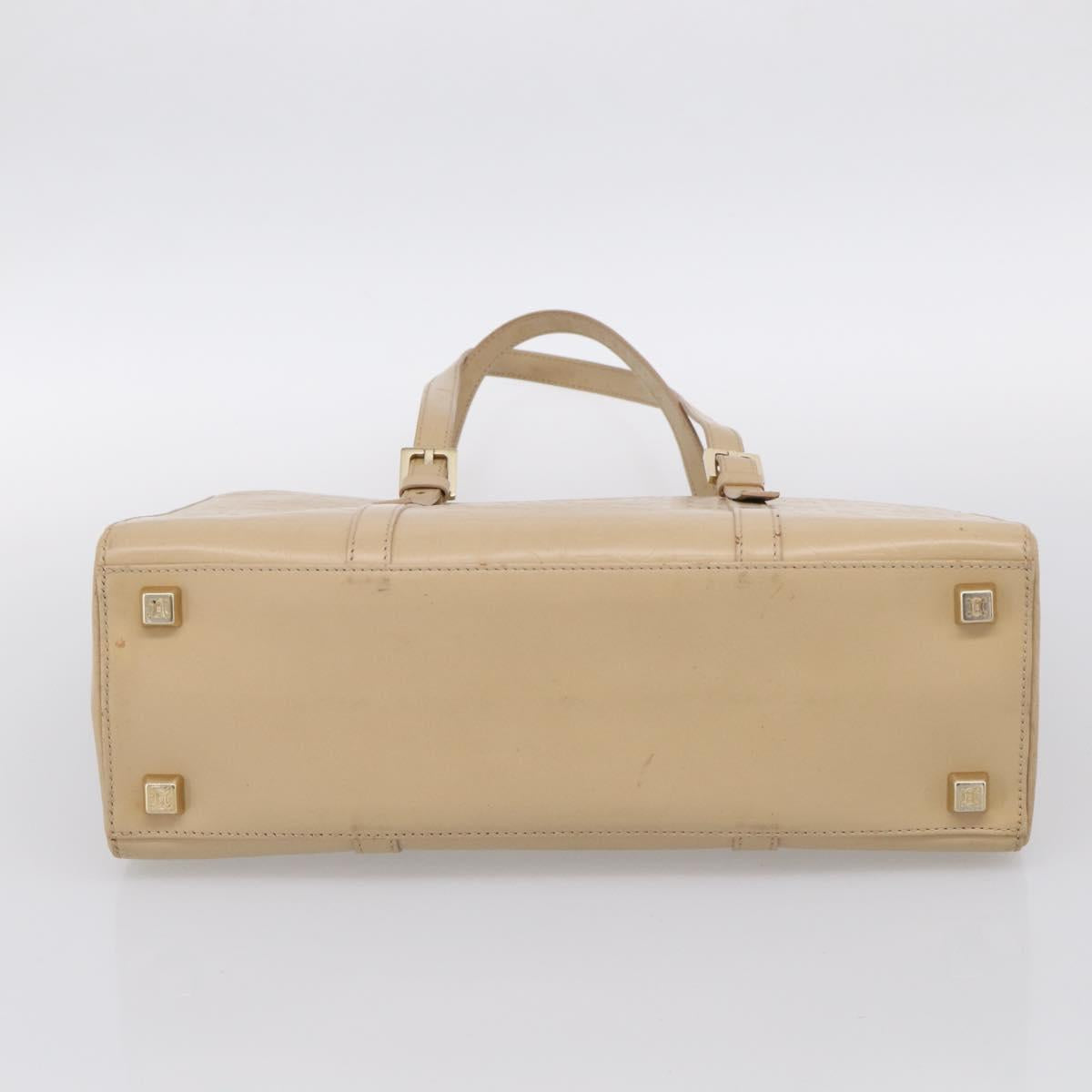 CELINE Tote Bag Leather Beige Gold Auth bs38036