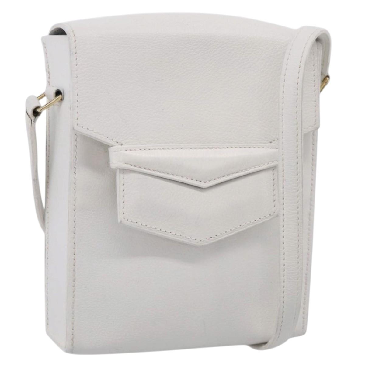 HERMES Shoulder Bag Leather White Gold Auth bs38040
