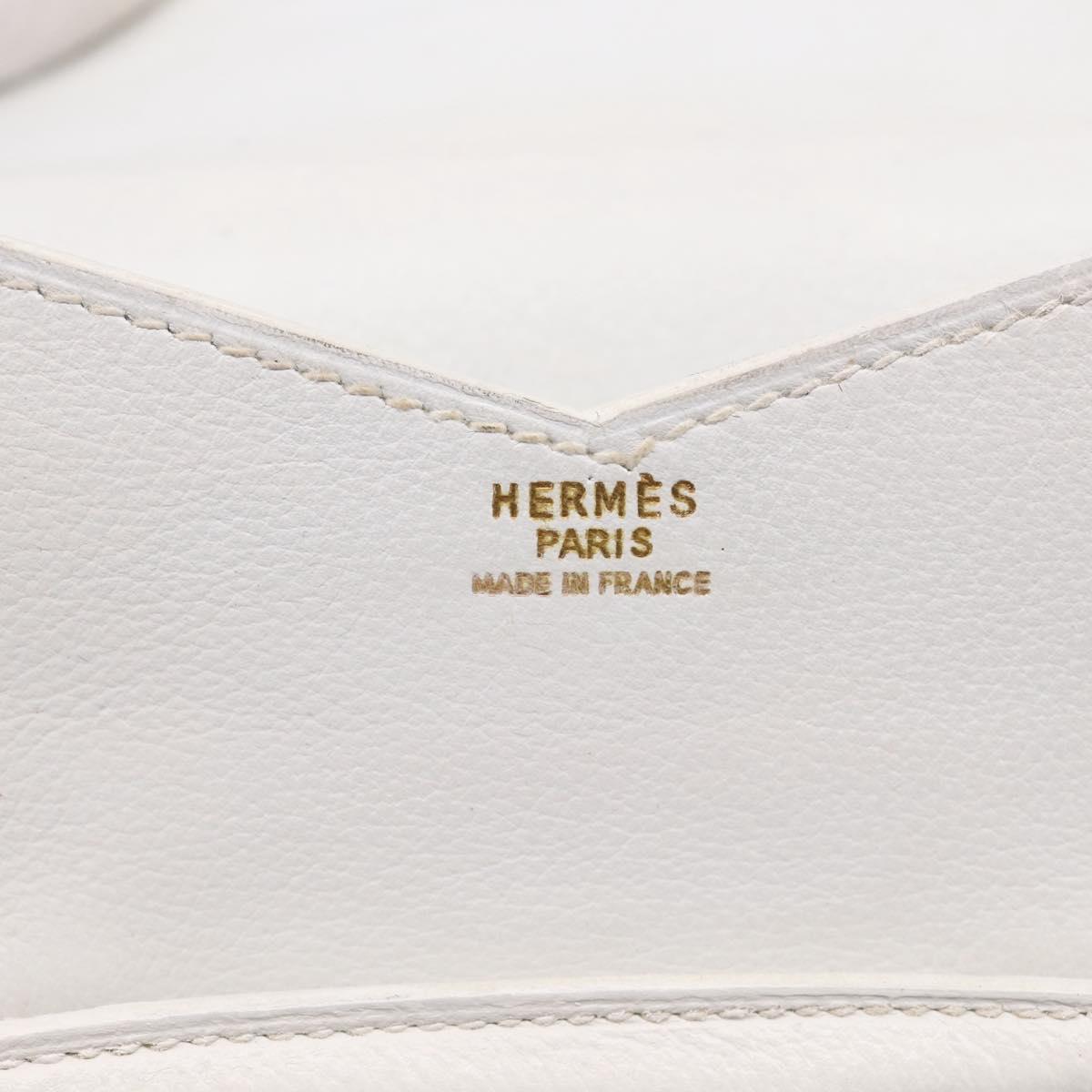 HERMES Shoulder Bag Leather White Gold Auth bs38040