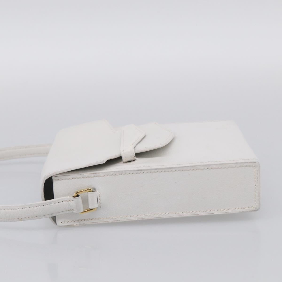 HERMES Shoulder Bag Leather White Gold Auth bs38040