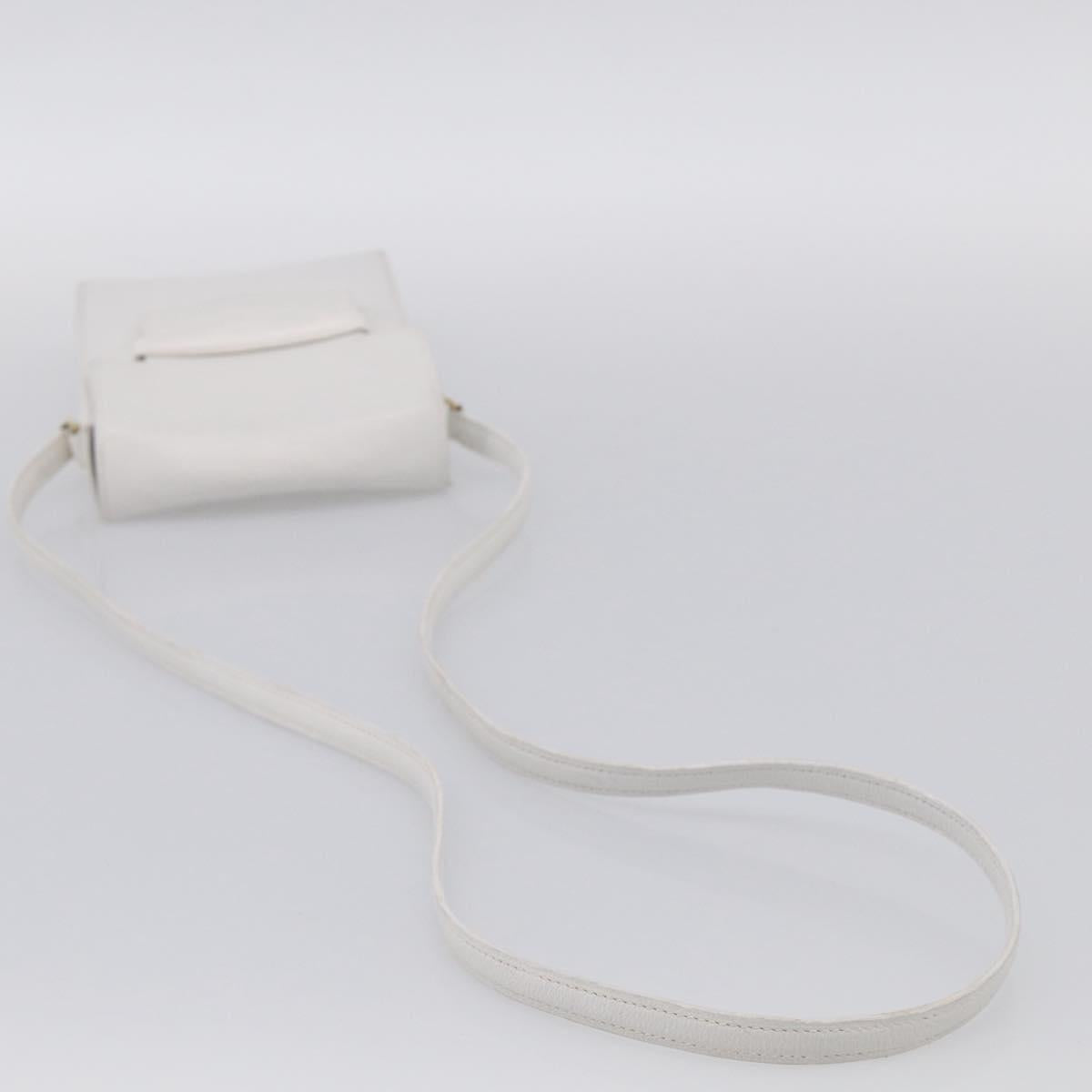 HERMES Shoulder Bag Leather White Gold Auth bs38040
