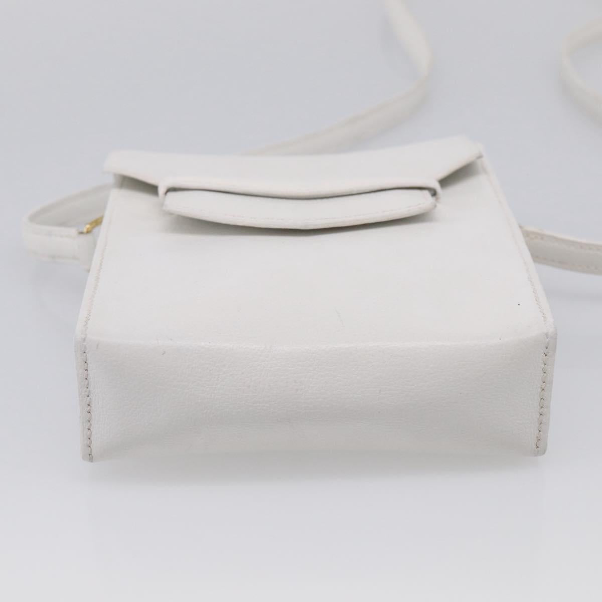 HERMES Shoulder Bag Leather White Gold Auth bs38040