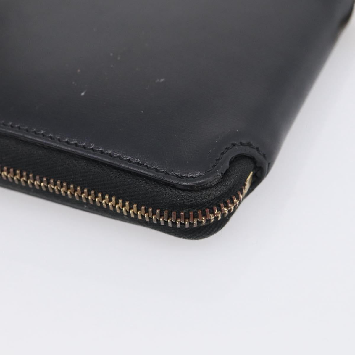 Saint Laurent Compact Full Zip Wallet Leather Black Gold Auth bs38045