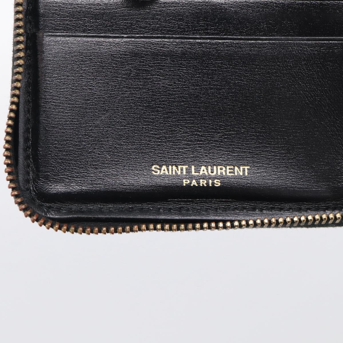 Saint Laurent Compact Full Zip Wallet Leather Black Gold Auth bs38045