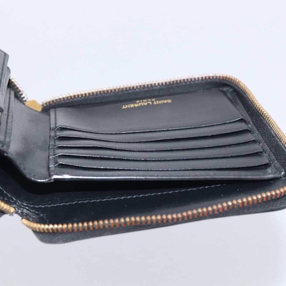 Saint Laurent Compact Full Zip Wallet Leather Black Gold Auth bs38045