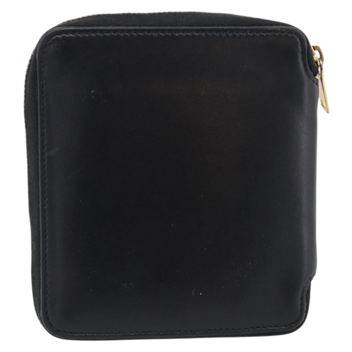 Saint Laurent Compact Full Zip Wallet Leather Black Gold Auth bs38045