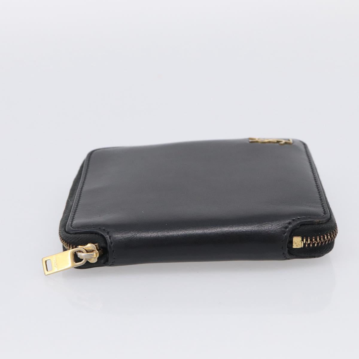 Saint Laurent Compact Full Zip Wallet Leather Black Gold Auth bs38045