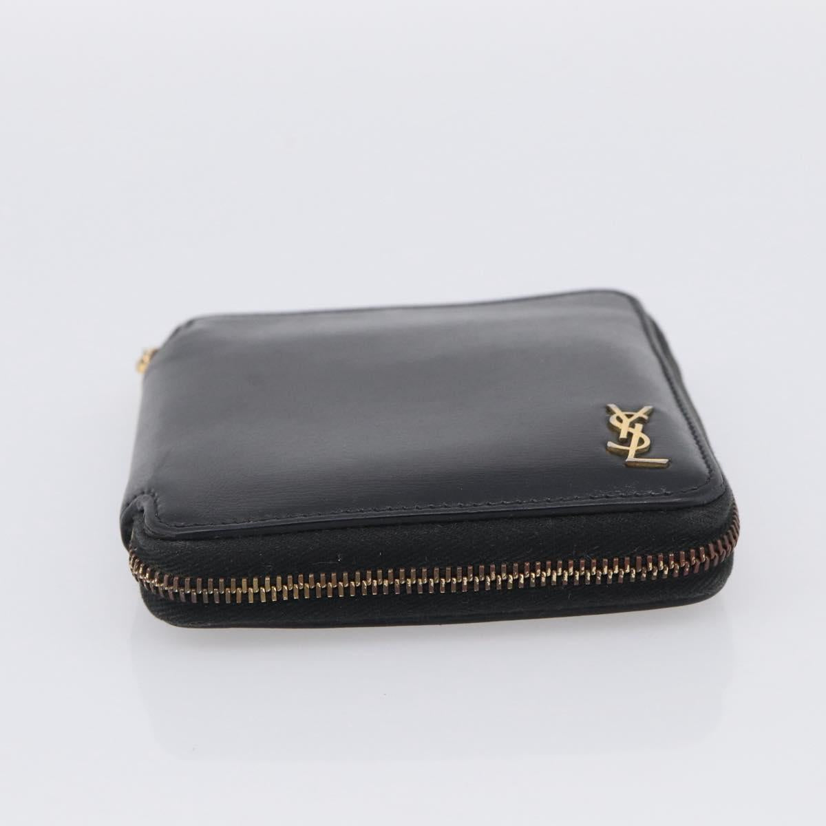 Saint Laurent Compact Full Zip Wallet Leather Black Gold Auth bs38045