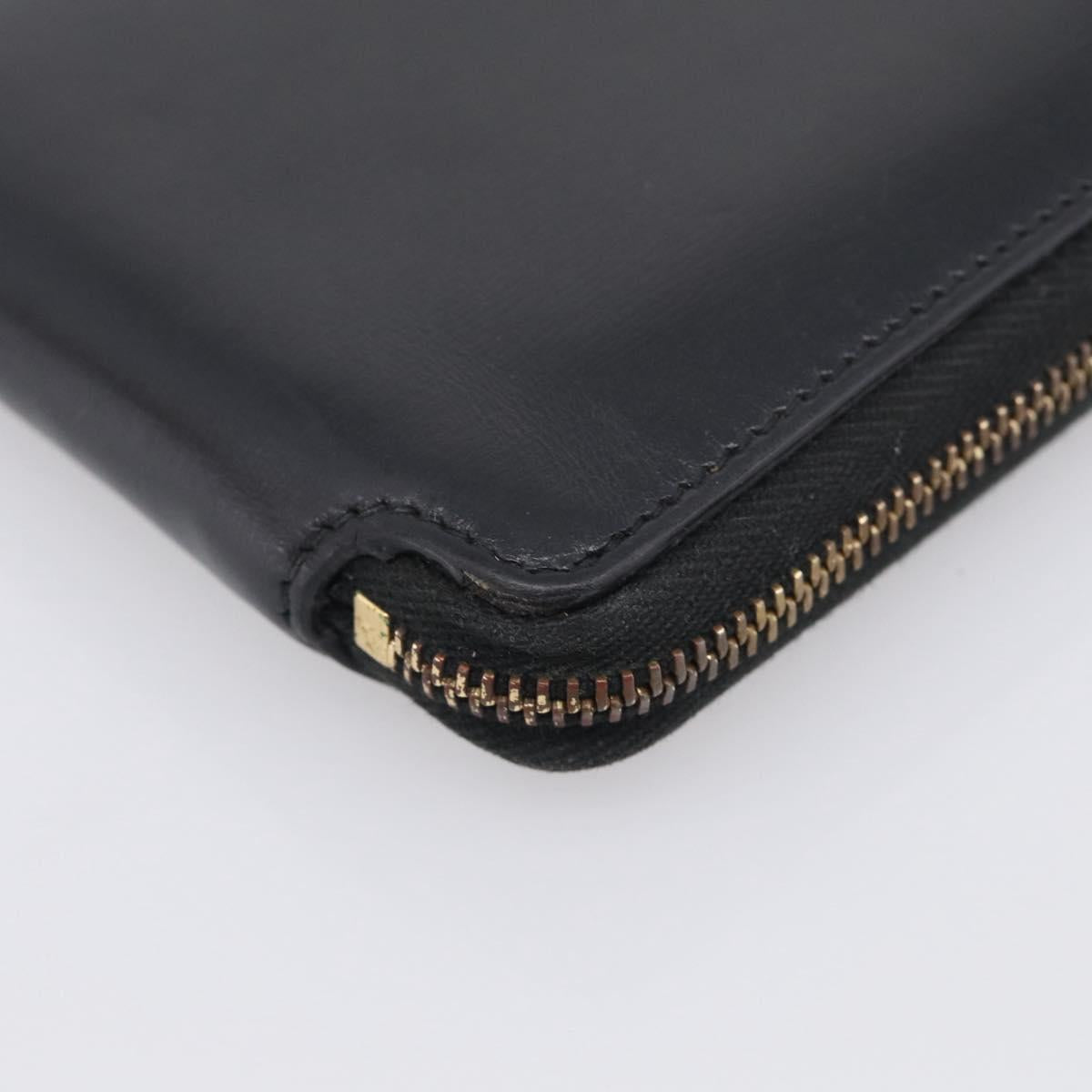 Saint Laurent Compact Full Zip Wallet Leather Black Gold Auth bs38045