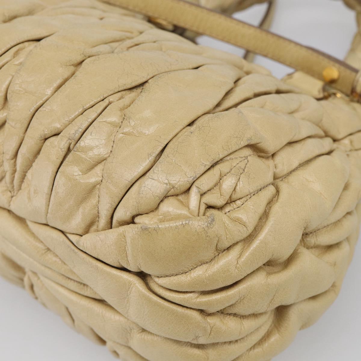Miu Miu Matelasse Hand Bag Leather 2way Beige Gold Auth bs38051