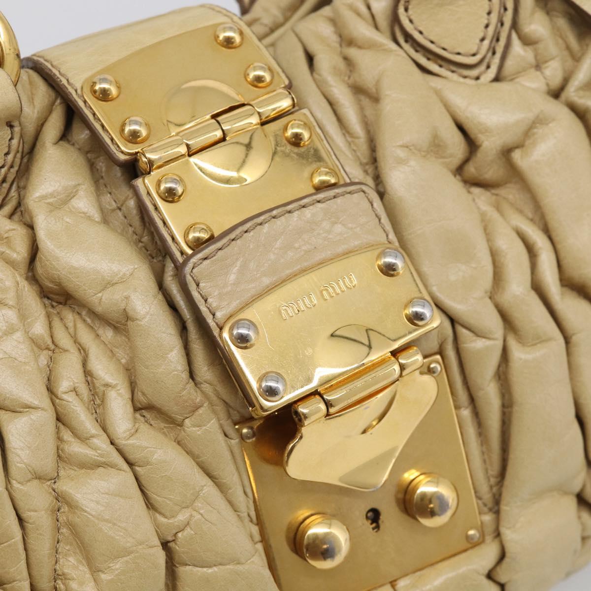 Miu Miu Matelasse Hand Bag Leather 2way Beige Gold Auth bs38051