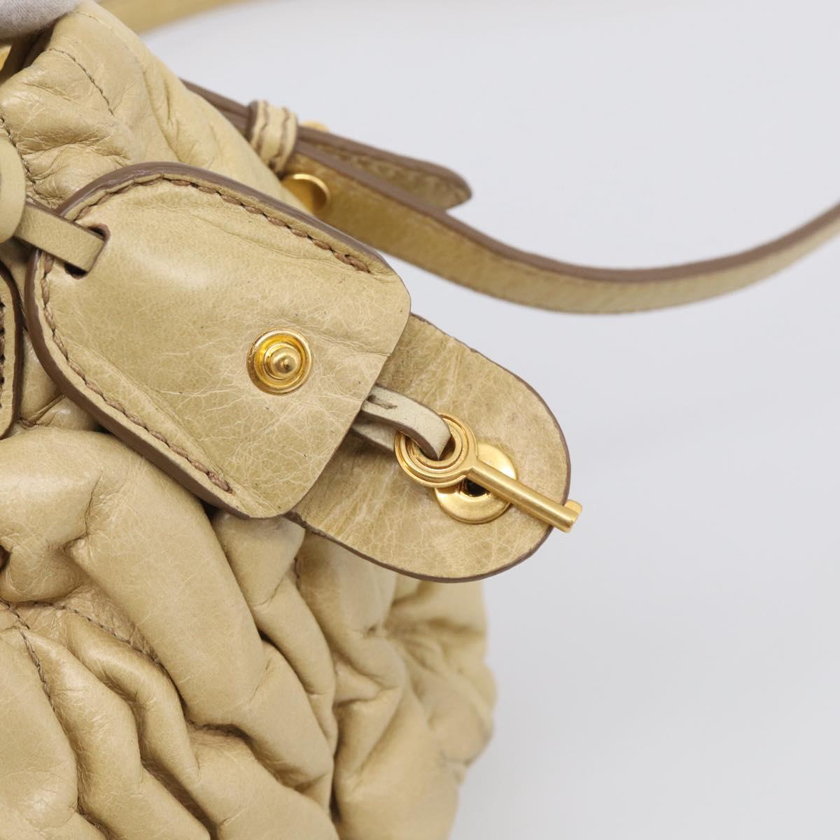 Miu Miu Matelasse Hand Bag Leather 2way Beige Gold Auth bs38051