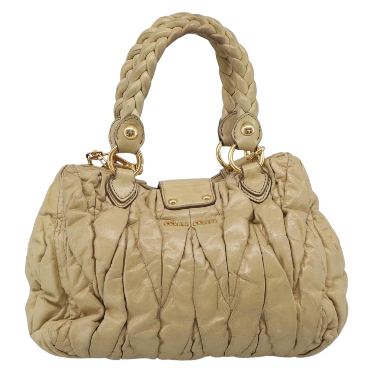 Miu Miu Matelasse Hand Bag Leather 2way Beige Gold Auth bs38051