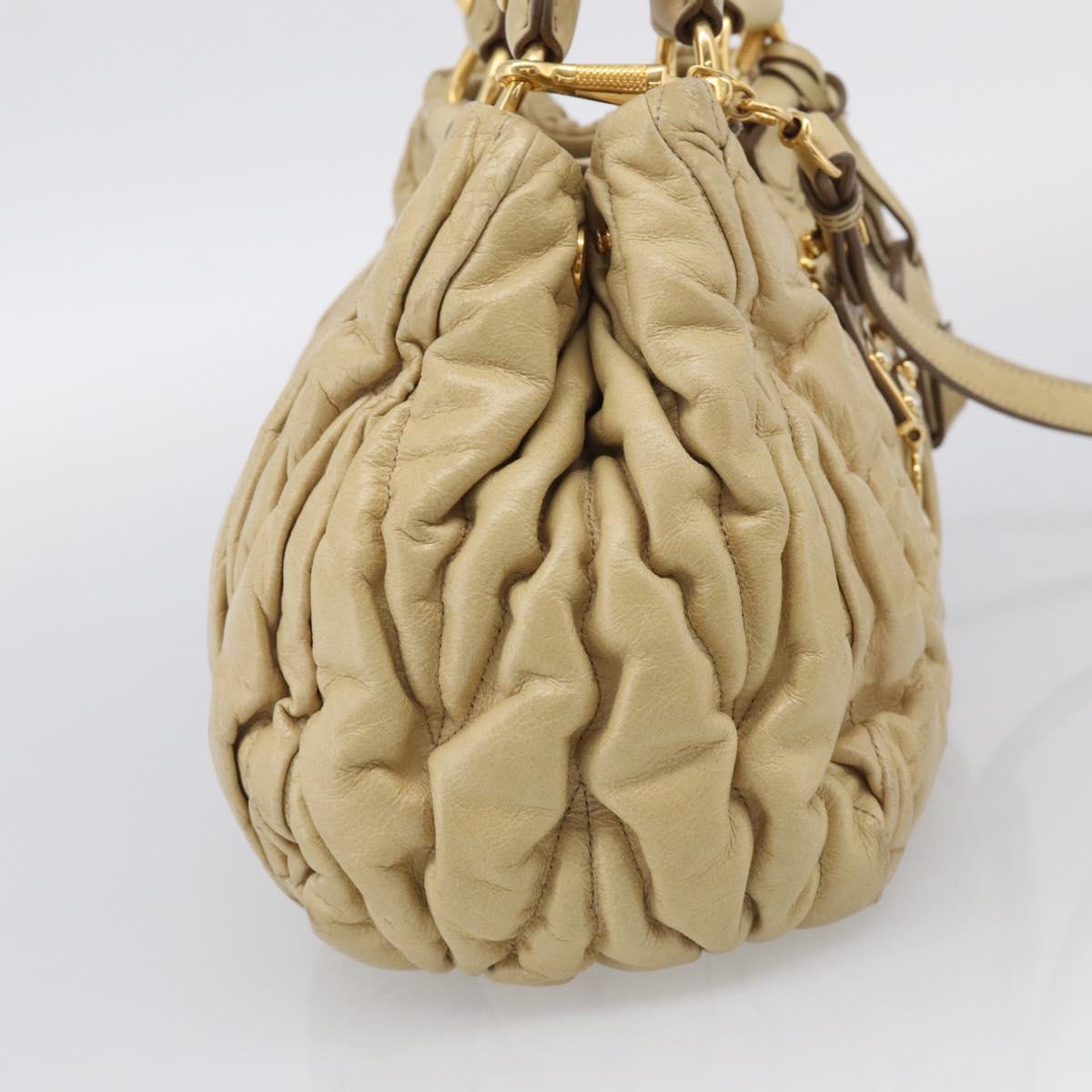 Miu Miu Matelasse Hand Bag Leather 2way Beige Gold Auth bs38051