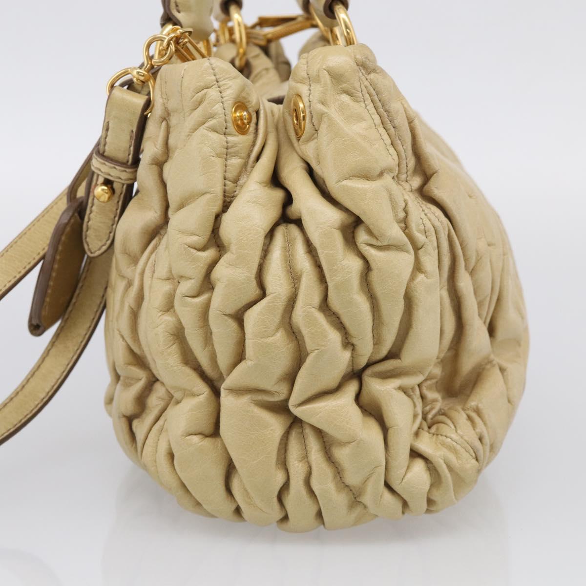 Miu Miu Matelasse Hand Bag Leather 2way Beige Gold Auth bs38051