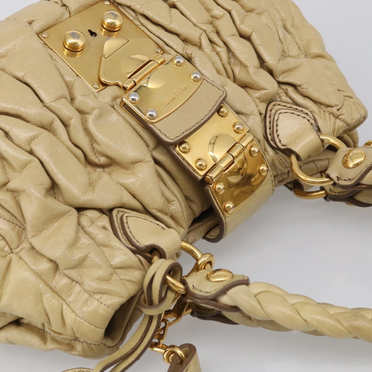Miu Miu Matelasse Hand Bag Leather 2way Beige Gold Auth bs38051